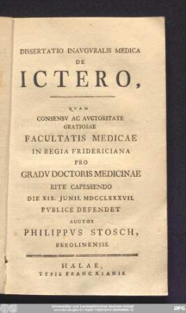 Dissertatio Inavgvralis Medica De Ictero
