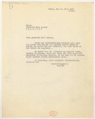 Brief an Karl Leimer : 12.03.1931