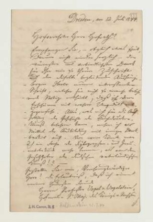 Brief von Constantin Karl Falkenstein an Joseph Heller