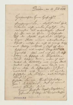 Brief von Constantin Karl Falkenstein an Joseph Heller