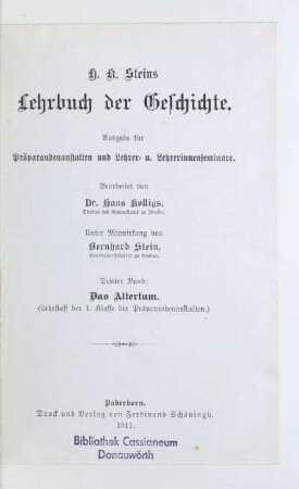 Bd. 3: Das Altertum : (Lehrstoff der 1. Klasse der Präparandenanstalten)