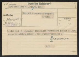 Brief von Hermann Haussmann an Gerhart Hauptmann