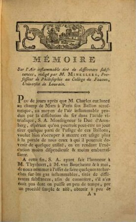 Mémoire sur l'air inflammable tiré de différentes substances