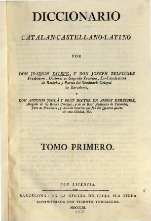 Diccionario Catalan-Castellano-Latino, 1