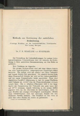 Methode zur Gewinnung der natürlichen Bodenlösung.