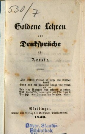 Goldene Lehren und Denksprüche für Aerzte