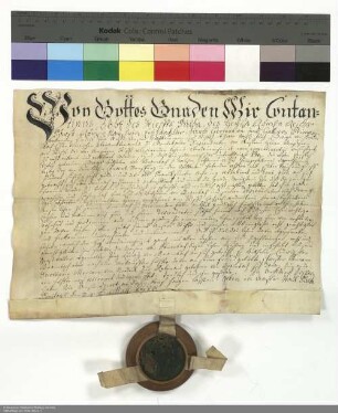 Lehenbrief Konstantins [von Buttlar], Abt von Fulda, für Ludwig Wilhelm von Brambach über einen Hof in Dauernheim