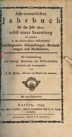 Astronomisches Jahrbuch. 1802 (1799)