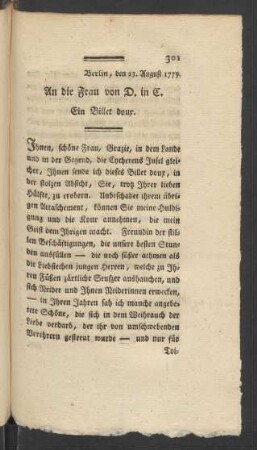 An die Frau von D. in C. Ein Billet doux