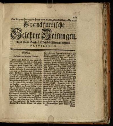 Num. XXXXI. Dienstags, den 23. Maj. 1758. - Num. L. Freytags, den 23. Jun. 1758.