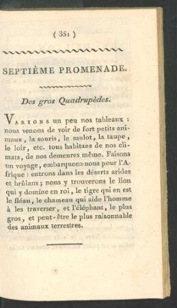 Septième promenade: Des gros Quadrupèdes.