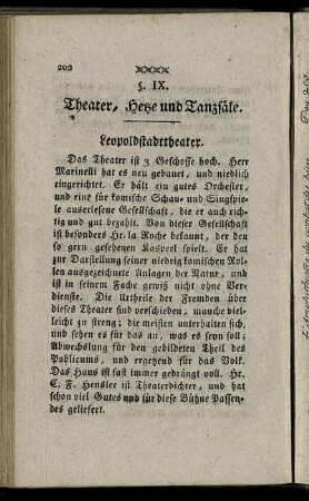 §. IX. Theater, Hetze und Tanzsäle.