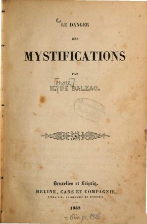 Le danger des mystifications par Honoré de Balzac