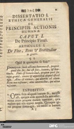 Articulus I. De Fine, Bono & Beatitudine in genere.