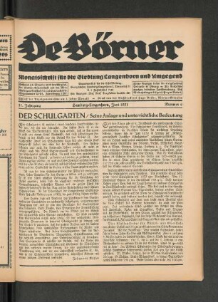11. Jahrgang, Hamburg-Langenhorn, Juni 1931, Nummer 6 : Monatsschrift für die Siedlung Langenhorn und Umgegend