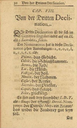 Cap. VIII. Von der Dritten Declination.