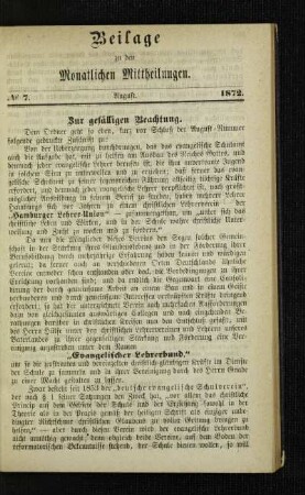Beilage zu den Monatlichen Mittheilungen