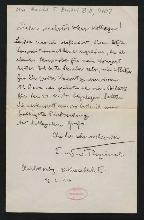 Brief an Ferruccio Busoni : 17.02.1914