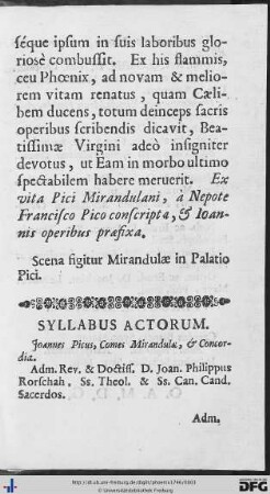 Syllabus Actorum.