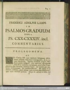 Friderici Adolphi Lampe In Psalmos Graduum Inde à Ps. CXX-CXXXIV. incl. Commentarius
