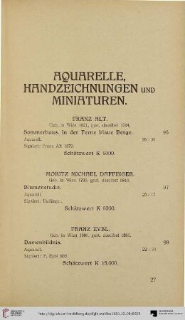Aquarelle, Handzeichnungen und Miniaturen (Nr. 96-119)