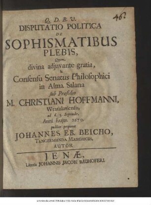 Disputatio Politica De Sophismatibus Plebis