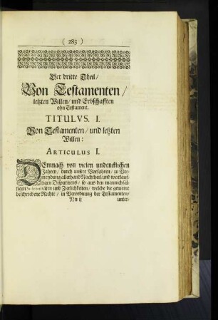 Der dritte Theil/ Von Testamenten/ letzten Willen/ und ...
