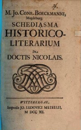 Schediasma hist. liter. de doctis Nicolais