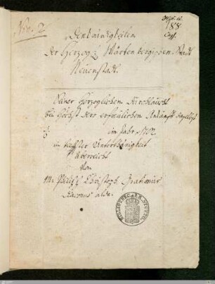 Denkwürdigkeiten der Herzogl. Würtenbergischen Stadt Neuenstadt - Cod.hist.qt.188