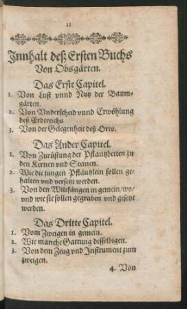 Innhalt deß Ersten Buchs Von Obsgärten