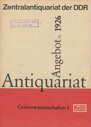 Nr. 1926: Geisteswissenschaften I