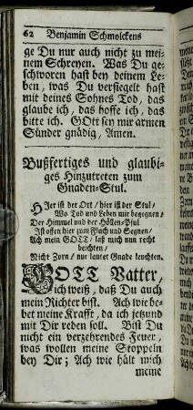 Bußfertiges und glaubiges Hinzutreten zum Gnaden-Stul. - Freudige Rückkehr vom Beicht-Stuhl.