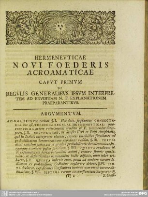 Caput Primum De Regulis Generalibus Ipsum Interpretem Ad Eruditam N.F. Explanationem Praeparantibus