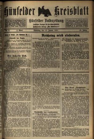 Erste Ausgabe vom Samstag, den 18. Januar 1930.