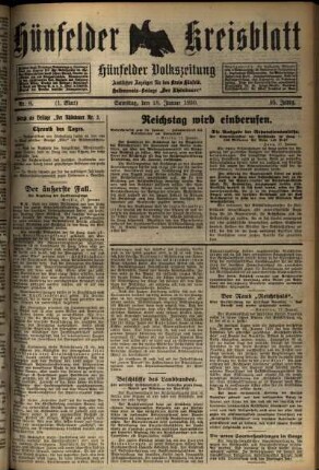 Erste Ausgabe vom Samstag, den 18. Januar 1930.