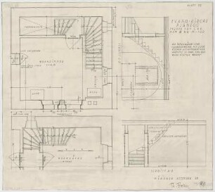 Fischer, Theodor; Planegg bei München (Bayern); Ev. Waldkirche - Treppe vom 1. OG zum 3. OG (Grundrisse, Schnitte)