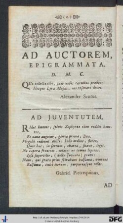Ad Auctorem, Epigrammata.