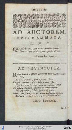 Ad Auctorem, Epigrammata.