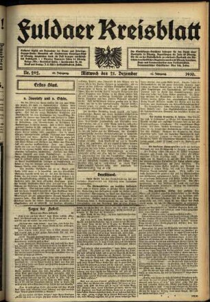 Erste Ausgabe vom Mittwoch, den 21. Dezember 1910.