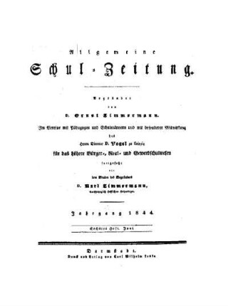 Titelblatt für Juni 1844 : [Heft 85 - 102]