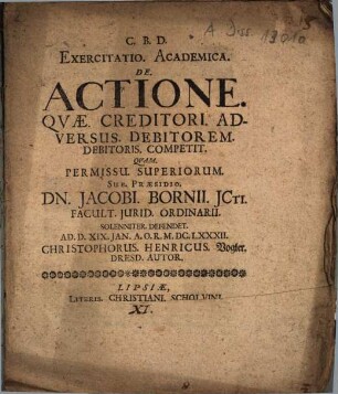 Exercitatio Academica De Actione Quae Creditori Adversus Debitorem Debitoris Competit