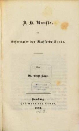 J. H. Rausse, der Reformator der Wasserheilkunde