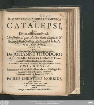 Dissertatio Inauguralis Medica De Catalepsi