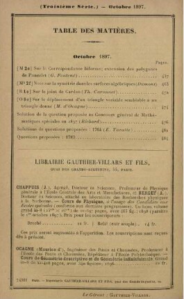 Table des matières. Octobre 1897.