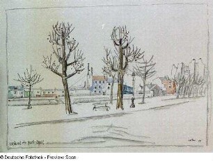 Straße mit Bäumen vor Häuserzeile, Boulevard
