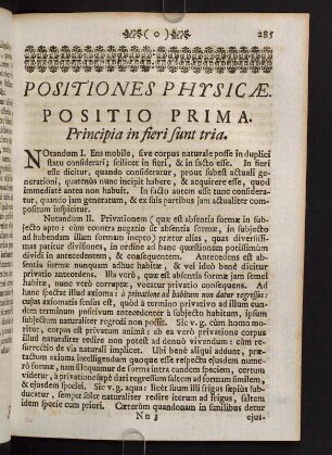 285-295, Positio Prima. Principia in fieri sunt tria