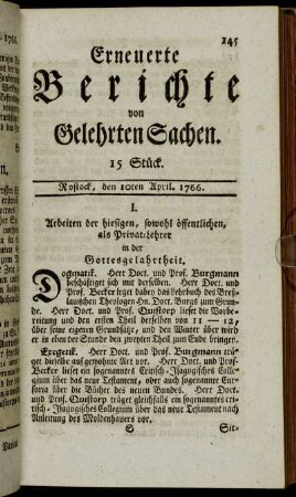 15 Stück. Rostock, den 10ten April. 1766