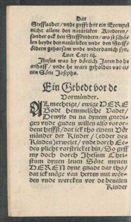 Ein Gebedt vor de Vormünder.