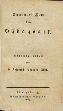 Immanuel Kant über Pädagogik