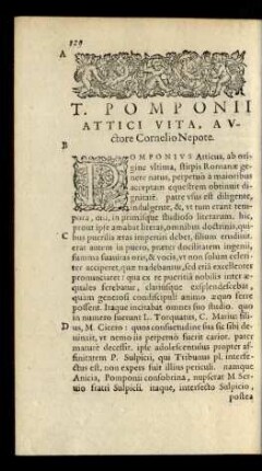 T. Pomponii Attici Vita, Auctore Cornelio Nepote.